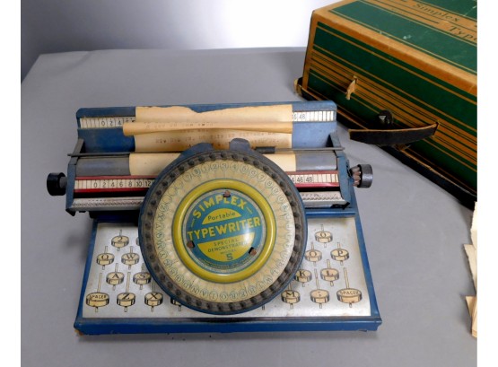 Vintage Simplex Typewriter Number  Tin Litho With Box