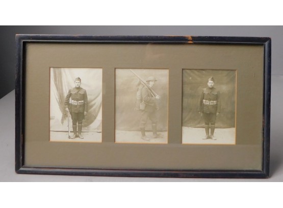Original WWI Soldier Photograph Framed Tryptic