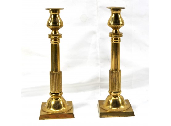 Pair Vintage Solid Brass Candlesticks