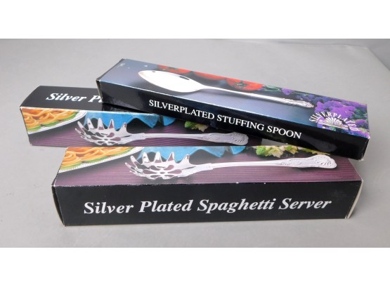 New Silver Plated Spaghetti Server & Stuffing Spoon