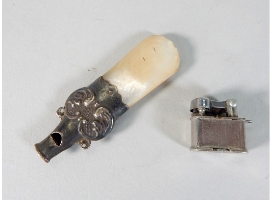 Lot Antique Whistle & Mini Lighter