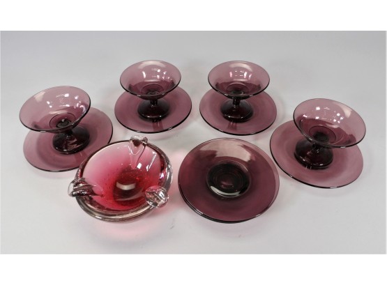 4 Compote/dessert Cups & Saucers  Ashtray