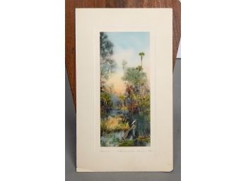 Vintage Harris Hand Colored Lake Picture - Hand Signed