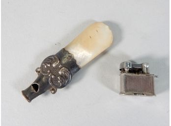 Lot Antique Whistle & Mini Lighter