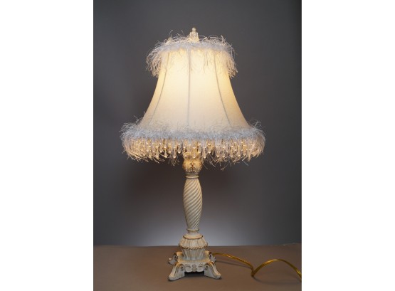 Table Lamp With Bead And 'Feather' Trim