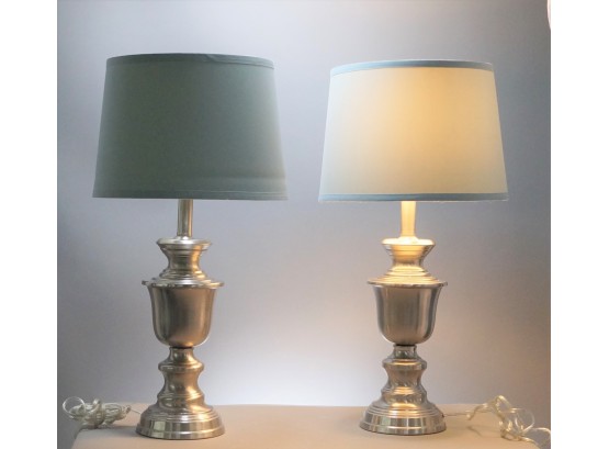 Pair Of Brushed Nickel Table Lamps