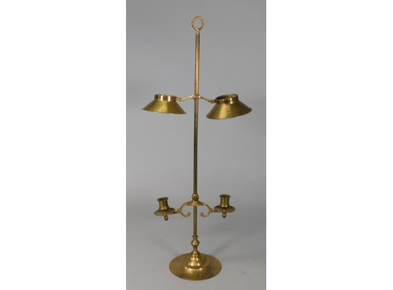 French Double Brass Candle Holder With Brass Tole Shades