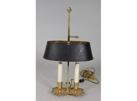 French Bronze Bouillotte Lamp With Black Shade
