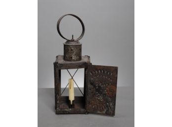 Antique Pierced Tin Candle Lantern