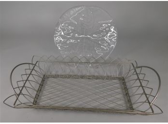 Wire Basket And Glass Serving Plate