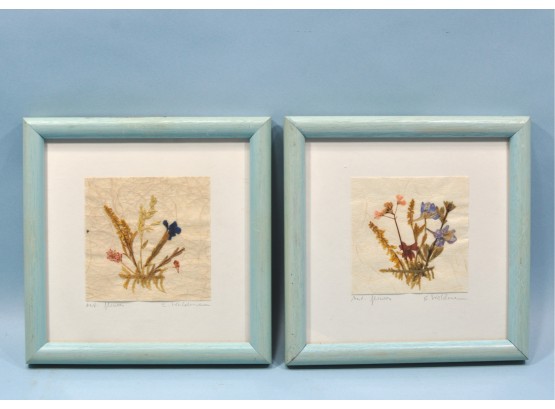 Pair Vintage Dry Flower Pictures Artist Signed