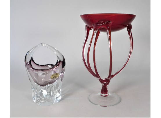 2 Hand Made Glass Art Bowls