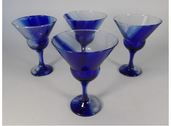 Set Of 4 Blue Swirl Margarita Glasses