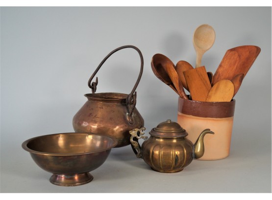 Mixed Lot Of Brass, Copper, Wood