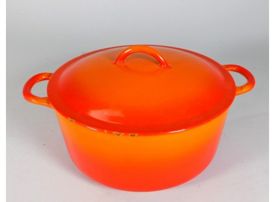 Vintage Descoware Cast Iron Enamel Made In Belgium Dish Pot Flame Orange