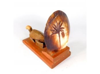 Carved Wood Turtle Jewelry Box With Shell