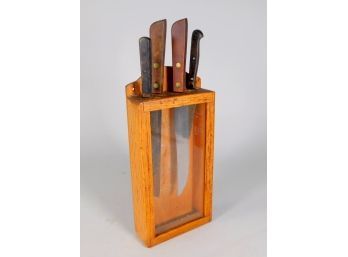 Vintage Oak Knife Holder Display Box