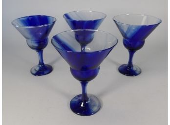 Set Of 4 Blue Swirl Margarita Glasses