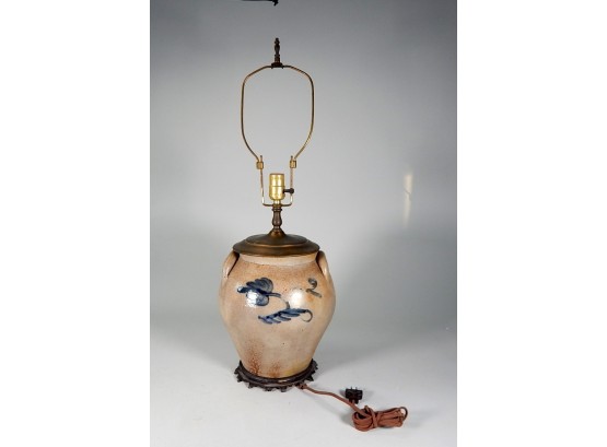 Vintage Large Salt Glazed Crock Lamp