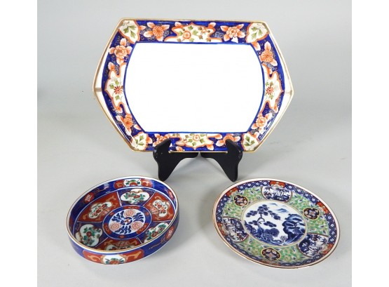 Lot Vintage Asian Pottery Bowls, Tray - Imari, Nippon