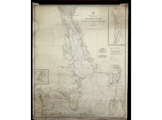 Large Original USCGS Providence River Narragansett Bay 1939 Map