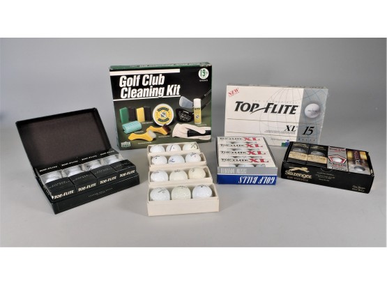 Variety Of Golf Balls & Gold Club Cleaning Kit