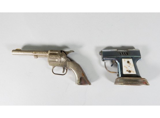 Lot 2 Vintage Pistols: Hubley Cap Gun And Desk Cigarette Lighter