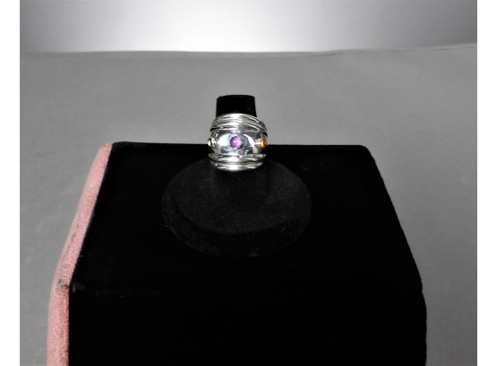 Sterling Silver Ring With 3 Semi-precious Stones