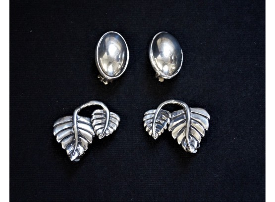 Vintage Sterling Earrings, Two Pairs Clip-Ons