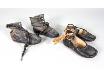 Two Pairs Antique Child's Leather Shoes