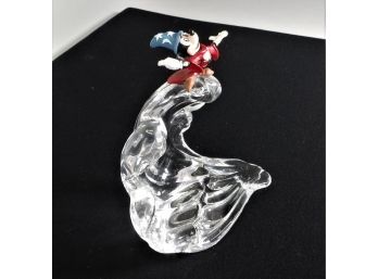 Mickey Mouse Glass Figurine Riding A Wave