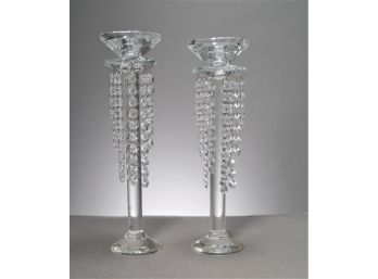 Shannon Crystal Candle Holders With Hanging Crystals