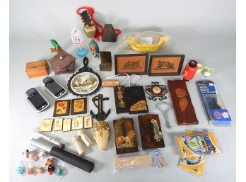 Estate Lot Vintage Items - Bells, Dell Scanners, Wood Pictures, Camille Miniatures