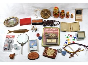 Vintage Estate Lot Of Miscellaneous Things : Binoculars, Nesting Dolls Etc