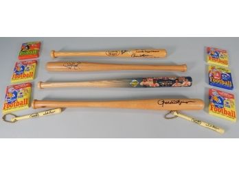 Lot Of Small Signed Baseball Bats And Topps Football Cards