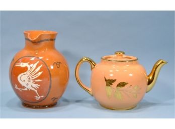 Pottery Lot: Sadler Teapot & Hand Painted Pitcher