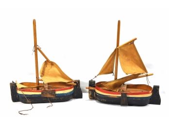 Pair Vintage Hand Made Wood Ship Models