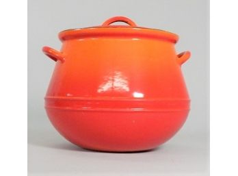 Vintage Descoware Orange Enamel Cast Iron Bean Pot  #5