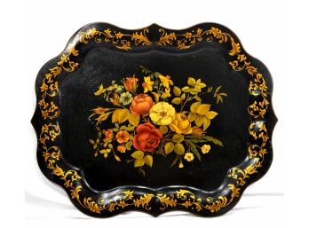 Large Antique Hand Painted Tole Tray
