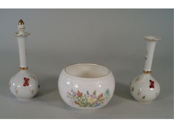 Pair Of Butterfly And Ladybug Perfume Bottles And Aynsley Bowl