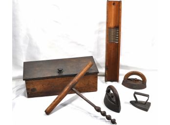 Antique Wood Box & Tools