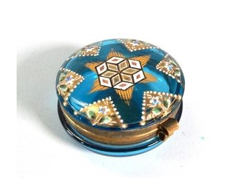 Small Vintage Bohemian Blue Glass Enameled Trinket Box