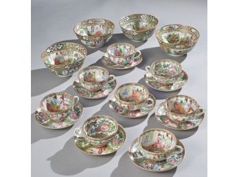 Group Of 8 Chinese Export Rose Medallion Cups And Saucers