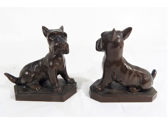 Pair Vintage Terrier Dogs Bronzed Bookends Scotties