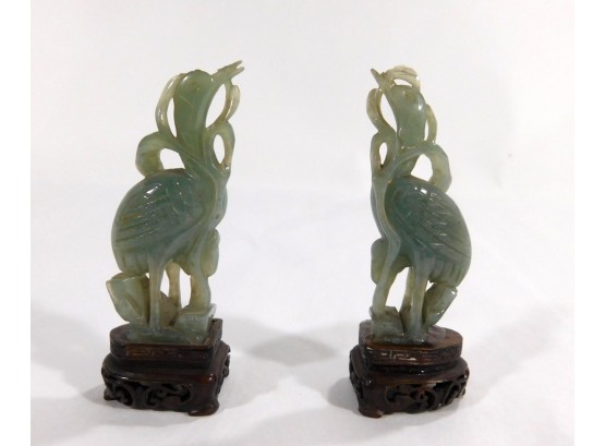 Pair Vintage Chinese Jade Bird Figurines