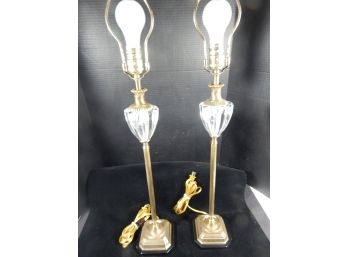 Pair Of Crystal And Brass Table Lamps