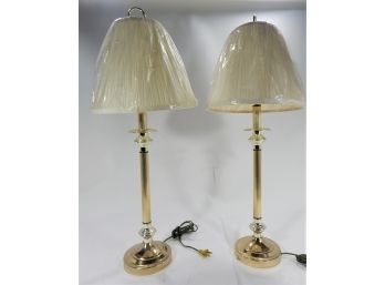 Pair Of Brass Table Lamps W/ Shades