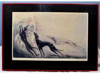 Louis ICART Woman With Greyhounds Art Vintage Print