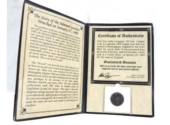 Authentic 1808 East India Admiral Gardner Shipwreck Coin With COA