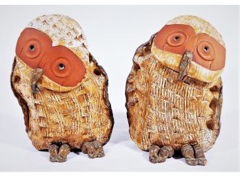 Pair Of MCM Art Pottery  Owls